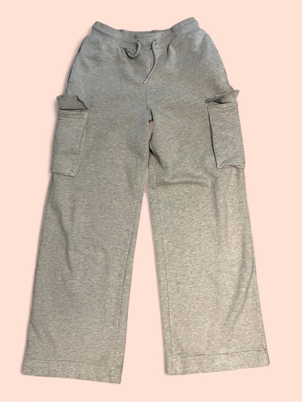Gray Wide-Leg Cargo Sweatpants